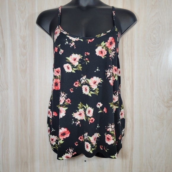 Eye Candy Black Floral Spaghetti Strap Tank Top Sz 2X - Picture 1 of 4